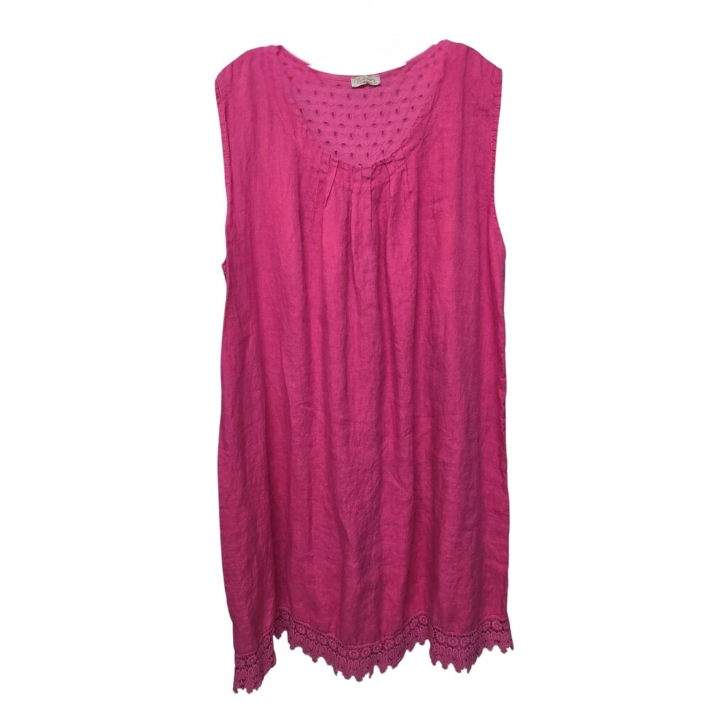 Bellambra 100% Linen Sleeveless Dress Plus Size 3x Crochet Hem Eyelets Italy